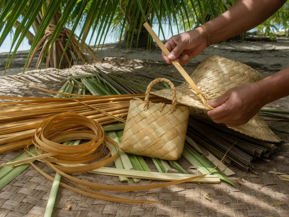 Illustration : Tressage feuille de palmier / feuille de pandanus